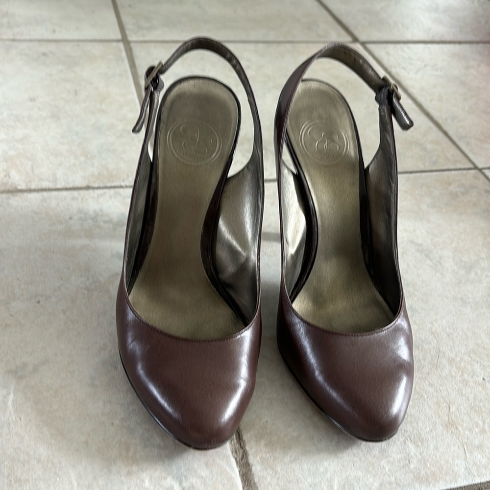 Brown sling backs